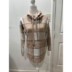 Rachel Zoe cowl neck neutral tan squares sweater size small